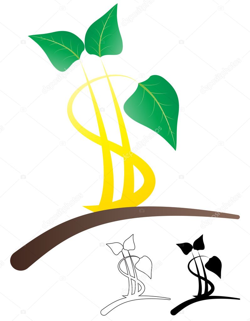 Illustration of simple color leaf with dollar symbol