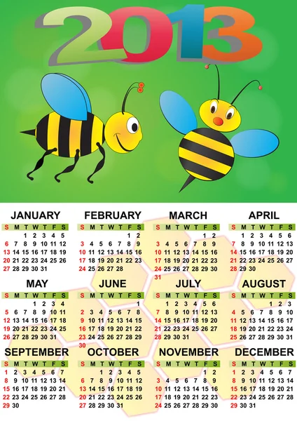 2013 Бджола календар — стоковий вектор
