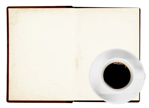 Stará kniha s kávou — Stock fotografie
