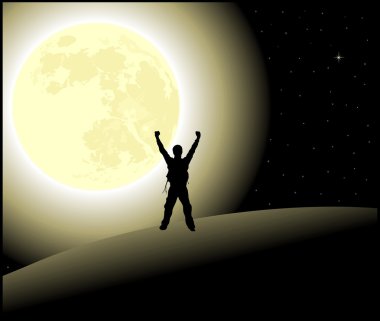 Man with open arms standing on top of the earth clipart