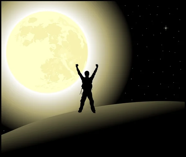 Homme à bras ouverts debout sur le dessus de la terre — Image vectorielle