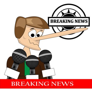 Press conference with person making a lie with breaking news clipart