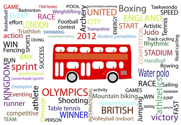 Autobus di Londra con parole sportive — Vettoriale Stock