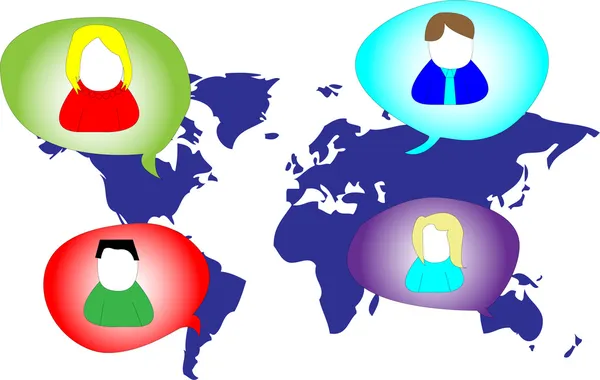 世界地図上のソーシャルメディアネットワークの数人 — ストックベクタ