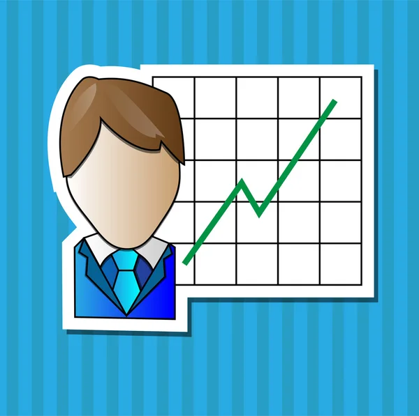 Uomo d'affari con grafico positivo con sfondo blu — Vettoriale Stock