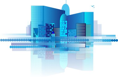 Blue office buildings in huge city clipart