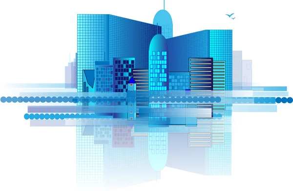 Blaue Bürogebäude in riesiger Stadt — Stockvektor
