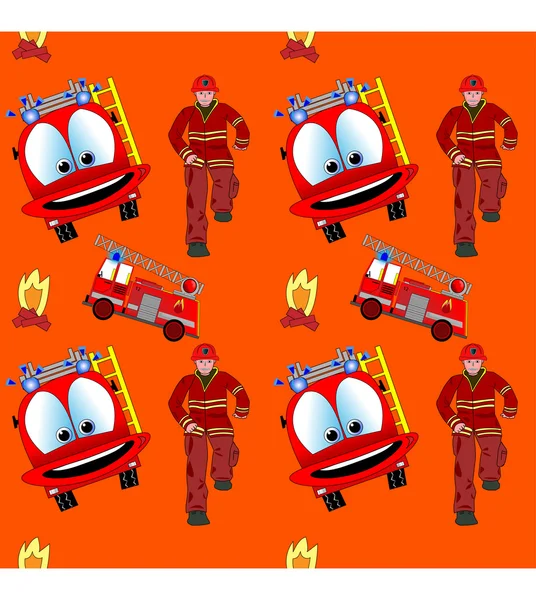 Бесшовный рисунок с пожарным и пожарной машиной — стоковый вектор