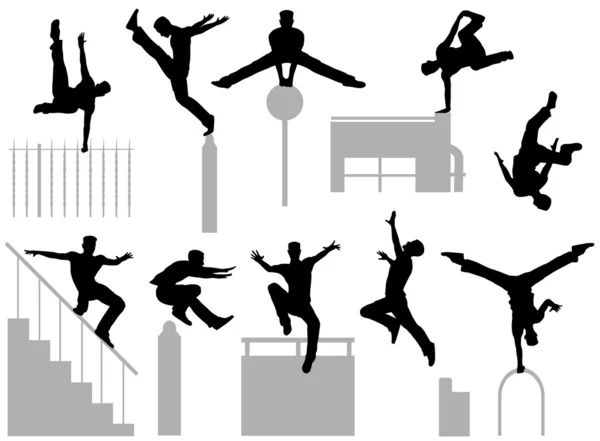 Parkour poses — Stock Vector