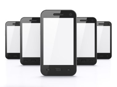 siyah akıllı telefonlar üzerinde beyaz arka plan, 3d render