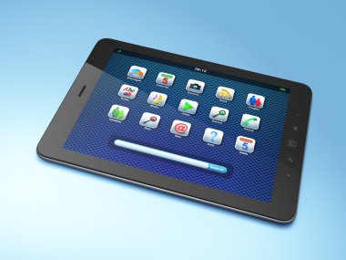 güzel siyah tablet pc bilgisayar üzerinde mavi arka plan