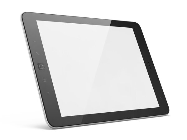 Black tablet pc computer on white background