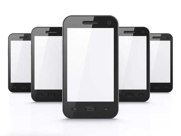 Black smartphones on white background, 3d render — Stock Photo, Image