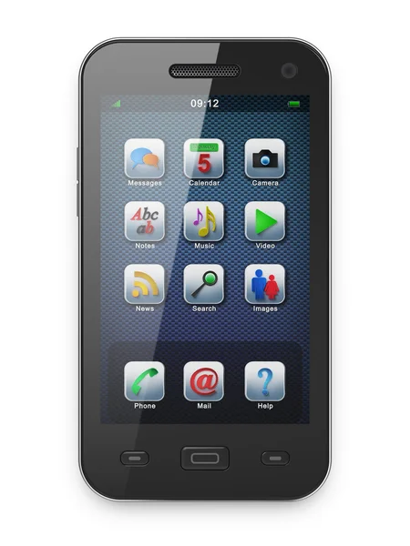 Piękne wysoko datailed czarny smartphone na biały — Zdjęcie stockowe