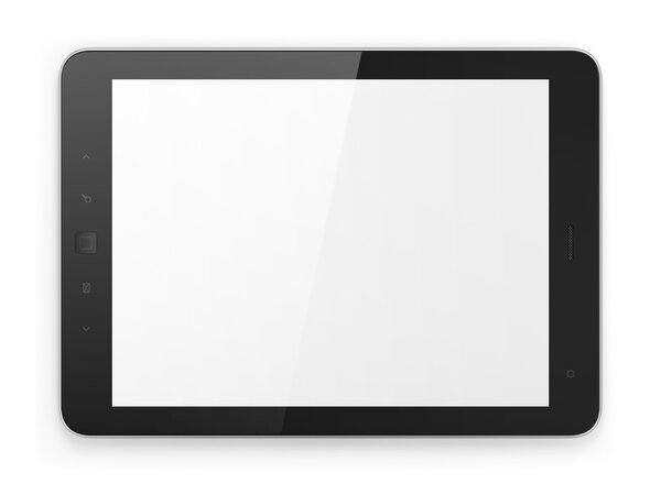 Черный планшетный компьютер на белом фоне
