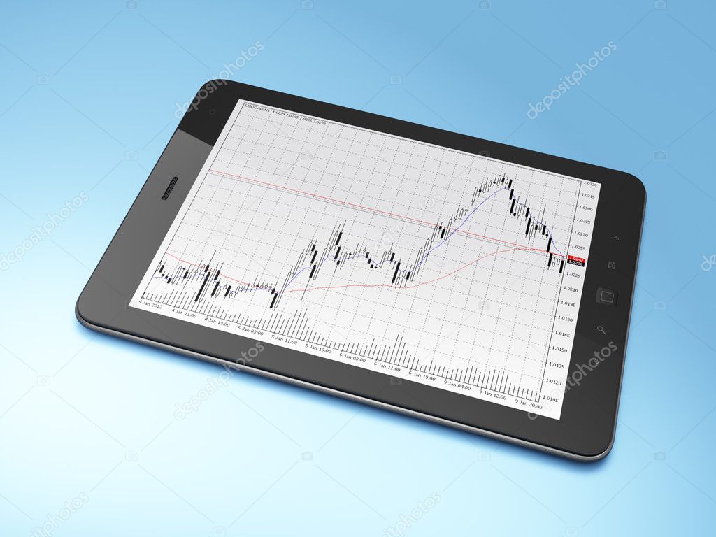 Beautiful black tablet pc computer on blue background