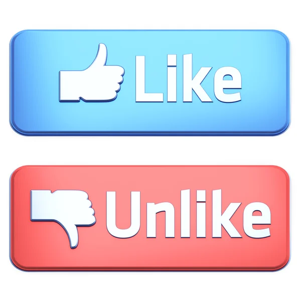 "Like "en" in tegenstelling tot "knoppen 3D renderen op wit — Stockfoto