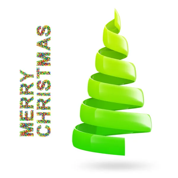 Vánoční strom s barevné Veselé Vánoce textem — Stock fotografie