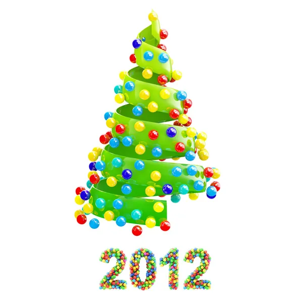 Kerstboom met kleurrijke 2012 tekst — Stockfoto