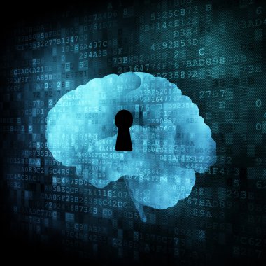 Brain with keyhole on digital screen clipart