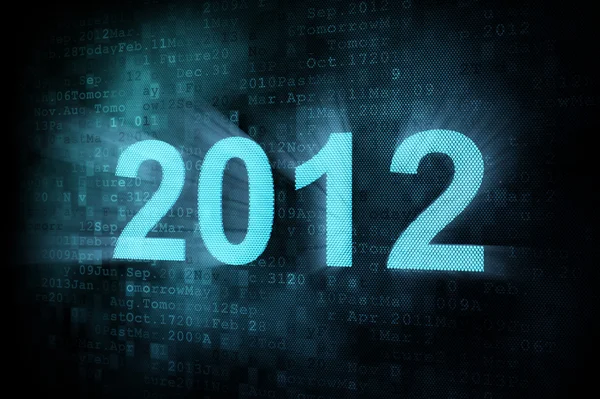 Концепція часової лінії: піксельне слово 2012 року на цифровому екрані — стокове фото