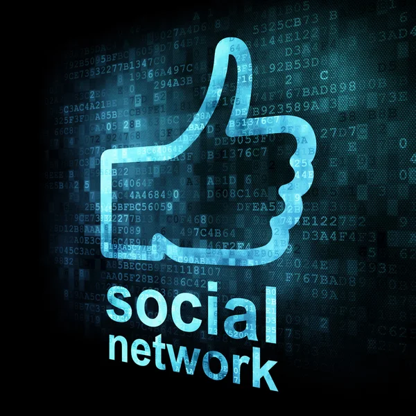 Soortgelijke + sociale netwerk op digitaal scherm — Stockfoto