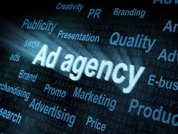 Reklamní agentura pixeled slovo na digitální displej — Stock fotografie