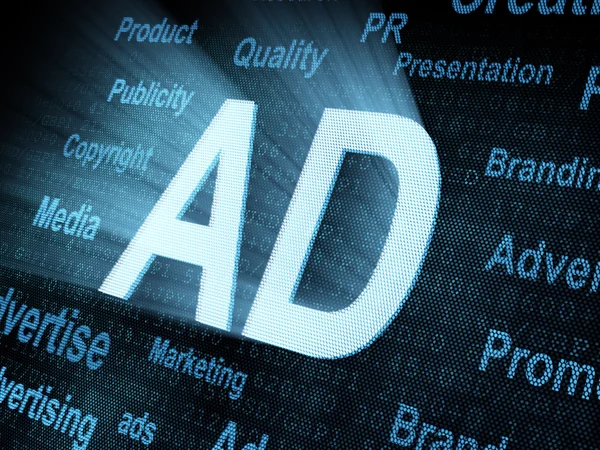 Palabra pixelada AD en pantalla digital — Foto de Stock