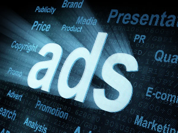 Pixeled slovo reklamy na digitální displej — Stock fotografie