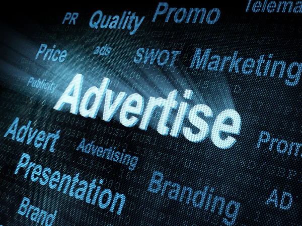 Pixeled word Advertise on digital screen — Stock Photo, Image