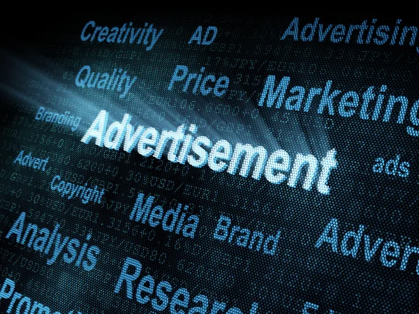Pixeled szó reklám digitális kijelzővel — Stock Fotó