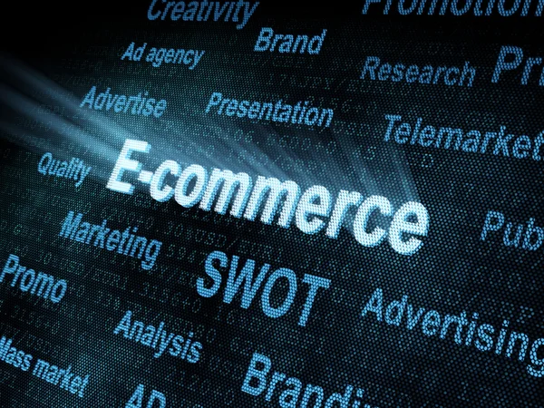 Pixeled word E-commerce on digital screen — Stock Photo, Image