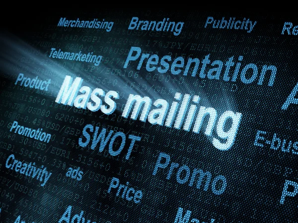 Pixeled parola mailing di massa sullo schermo digitale — Foto Stock