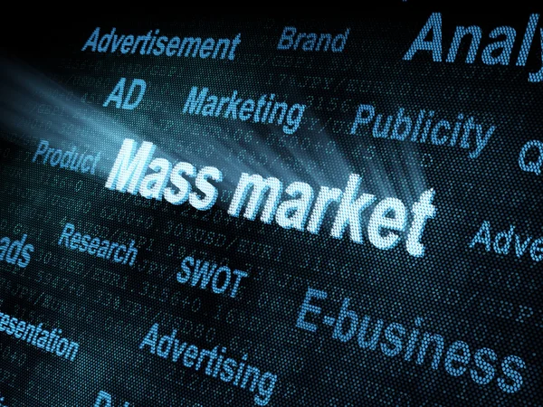 Pixeled parola mercato di massa sullo schermo digitale — Foto Stock