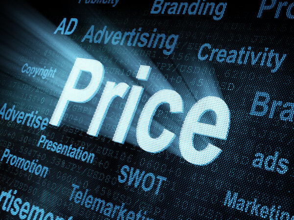 Pixeled word Price on digital screen