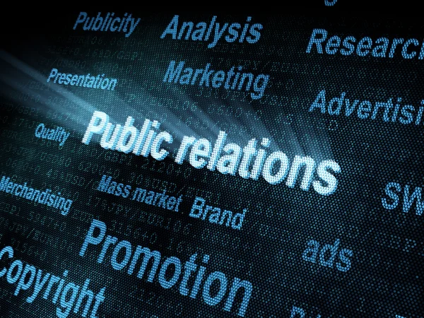 Pixeled word Public relations on digital screen — Stock Photo, Image