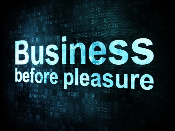 Conceito de negócio: palavras pixeladas Negócios antes do prazer em di — Fotografia de Stock