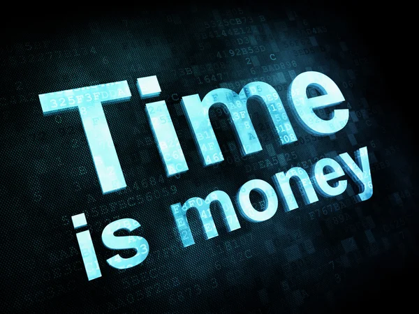 Concepto de dinero: palabras pixeladas El tiempo es dinero en la pantalla digital —  Fotos de Stock