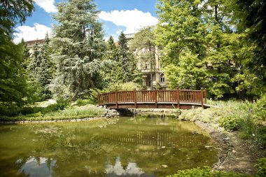 Zagreb botanical garden lake and bridge clipart