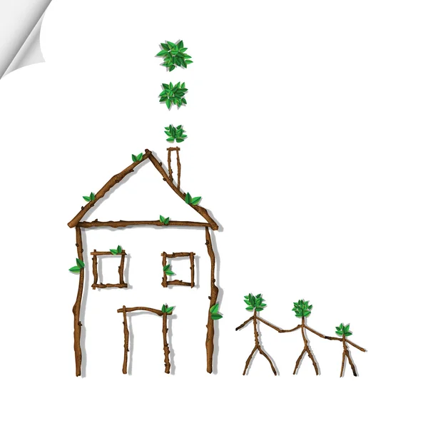 Casa y familia hecha de ramas — Vector de stock
