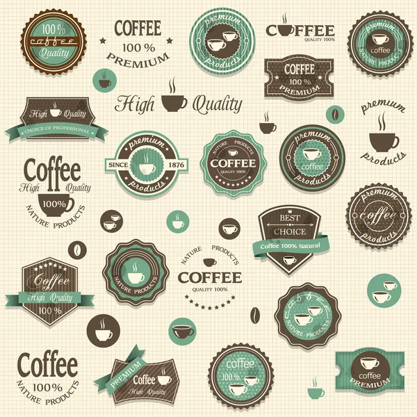Kahve etiketleri ve öğeleri koleksiyonu — Stok Vektör