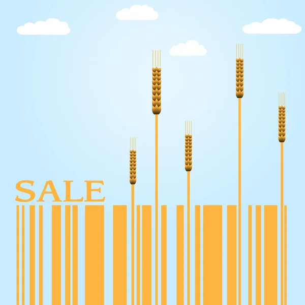 Vetor de venda de outono com trigo e código de barras — Vetor de Stock