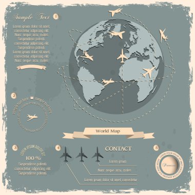 Retro style design with aircrafts and Globe clipart