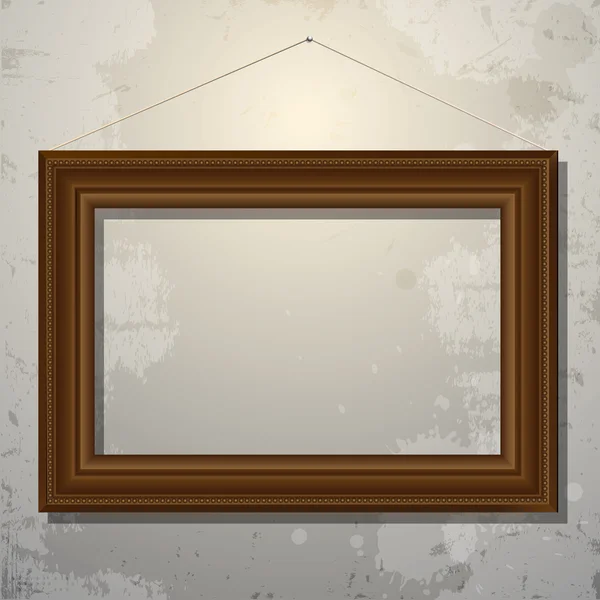 Wooden empty frame of picture on old wall — Stock Vector