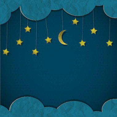 Moon and stars. Vector paper-art clipart