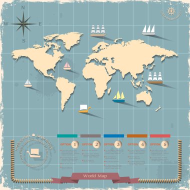 World map in retro style design clipart