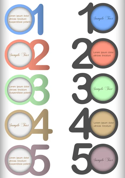 Bannières numérotées rondes en différentes couleurs — Image vectorielle