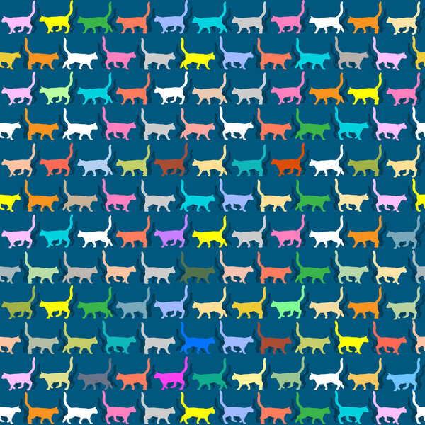 Seamless wallpaper with colorful silhouettes cats