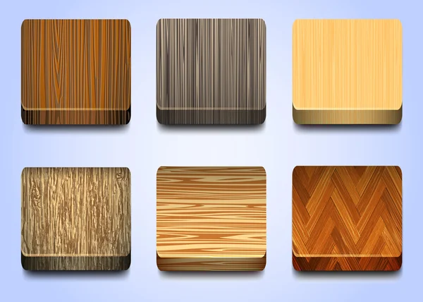 Six icônes avec texture en bois — Image vectorielle