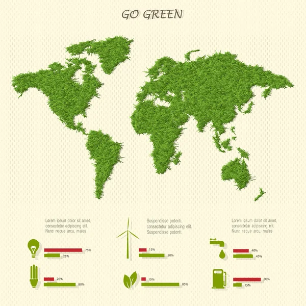 Τυποποιημένο παγκόσμιο χάρτη με στοιχεία infographic eco — Διανυσματικό Αρχείο